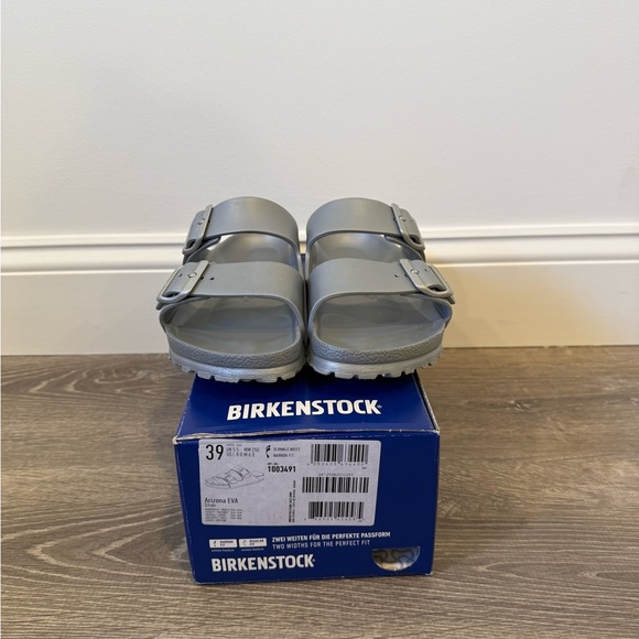 Birkenstock Eva Arizona Metallic Silver Double Strap Sandals - Picture 3 of 6